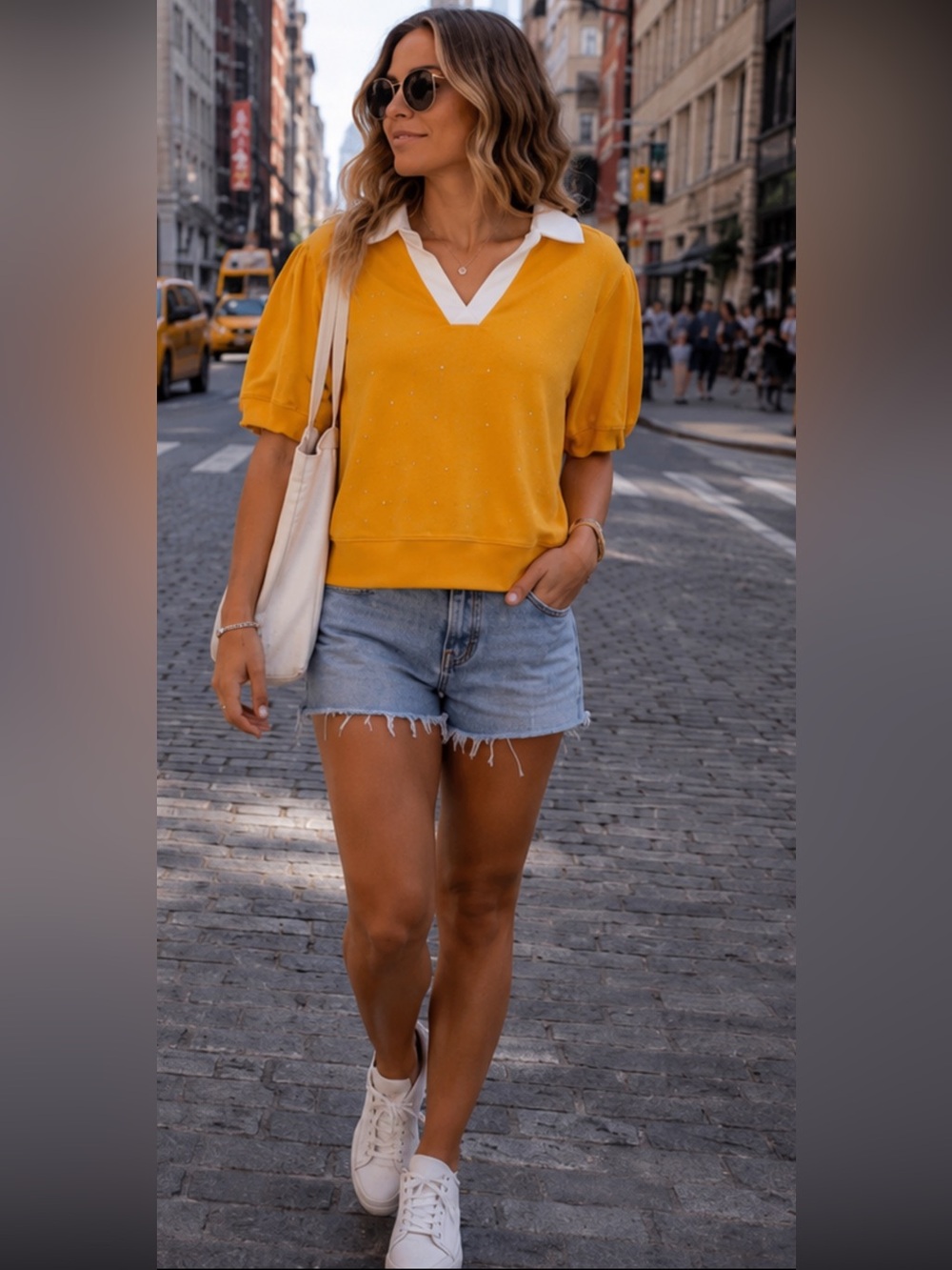 Oddi Los Angeles Mustard Yellow Collared Top
